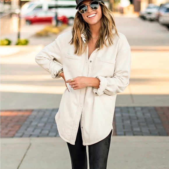 Cream Fleece Shacket - Picture 2 of 2